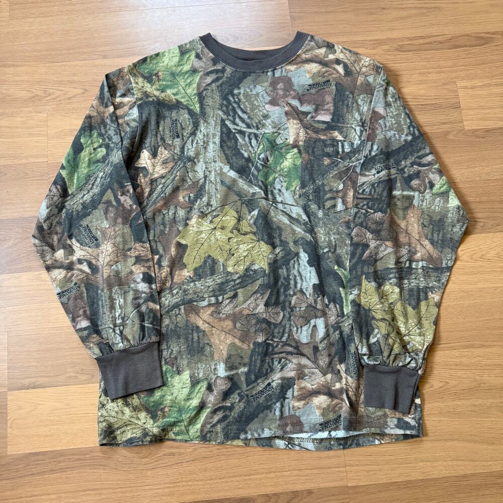 Men's Ranger Timber Camo Camouflage Brown Long Sleeve Hunting Pocket Shirt Sz L